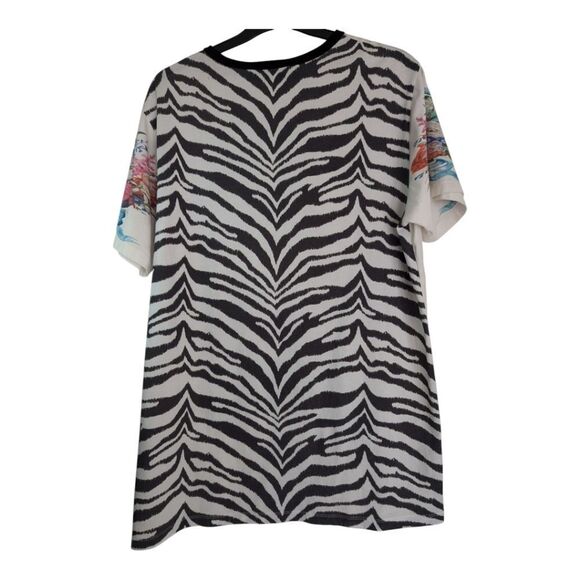 Emanuel Ungaro Floral Bouquet Mixed Zebra Print Shirt Dress Size M - Picture 11 of 13